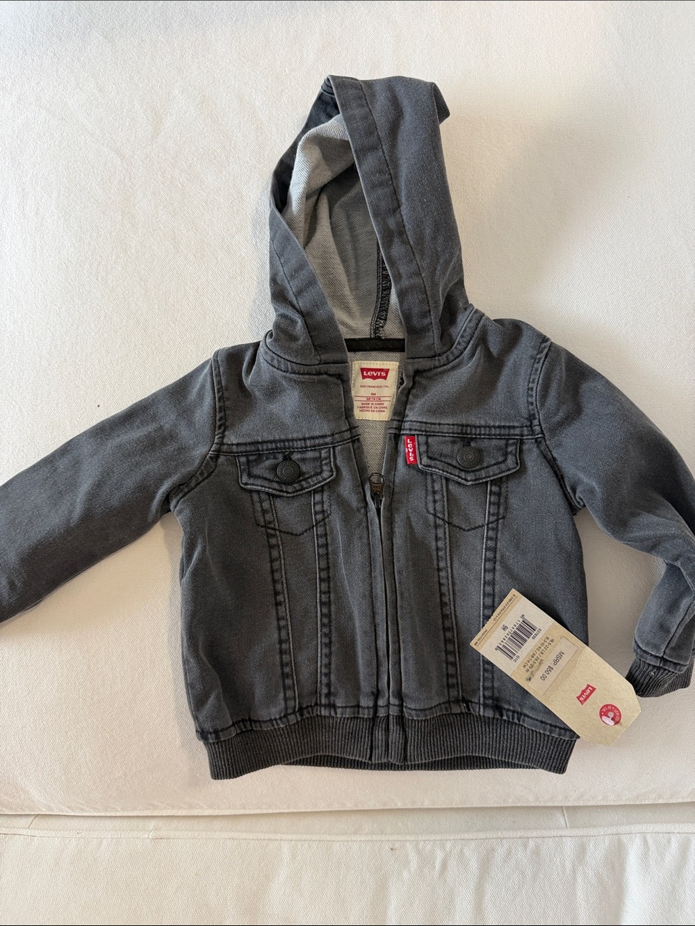 NWT 9 month old Levi's Kids Charcoal Hooded Denim Jacket